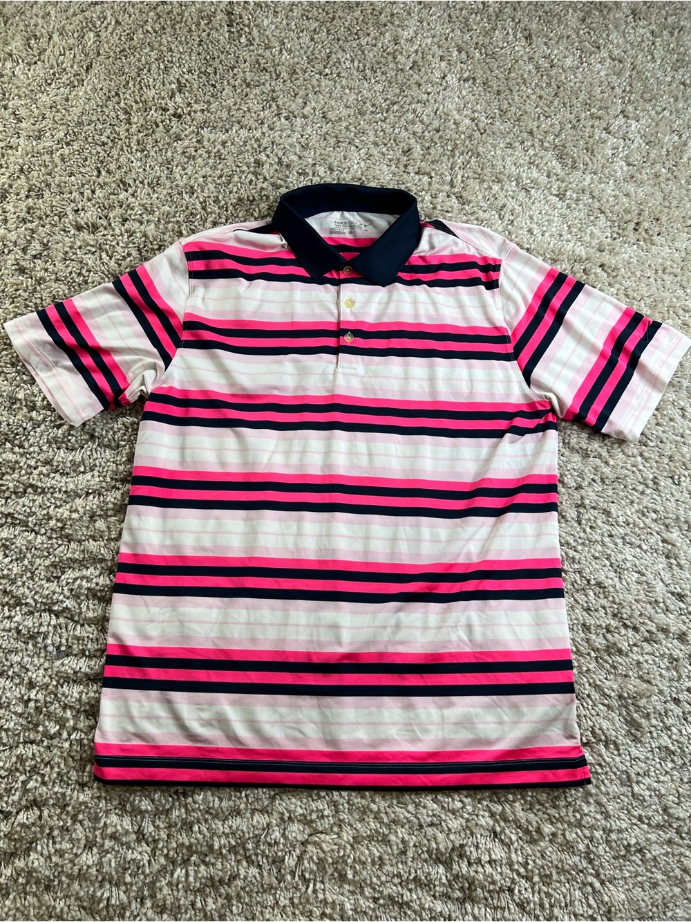 Nike Golf Striped Polo in Hot Pink, Black & White
